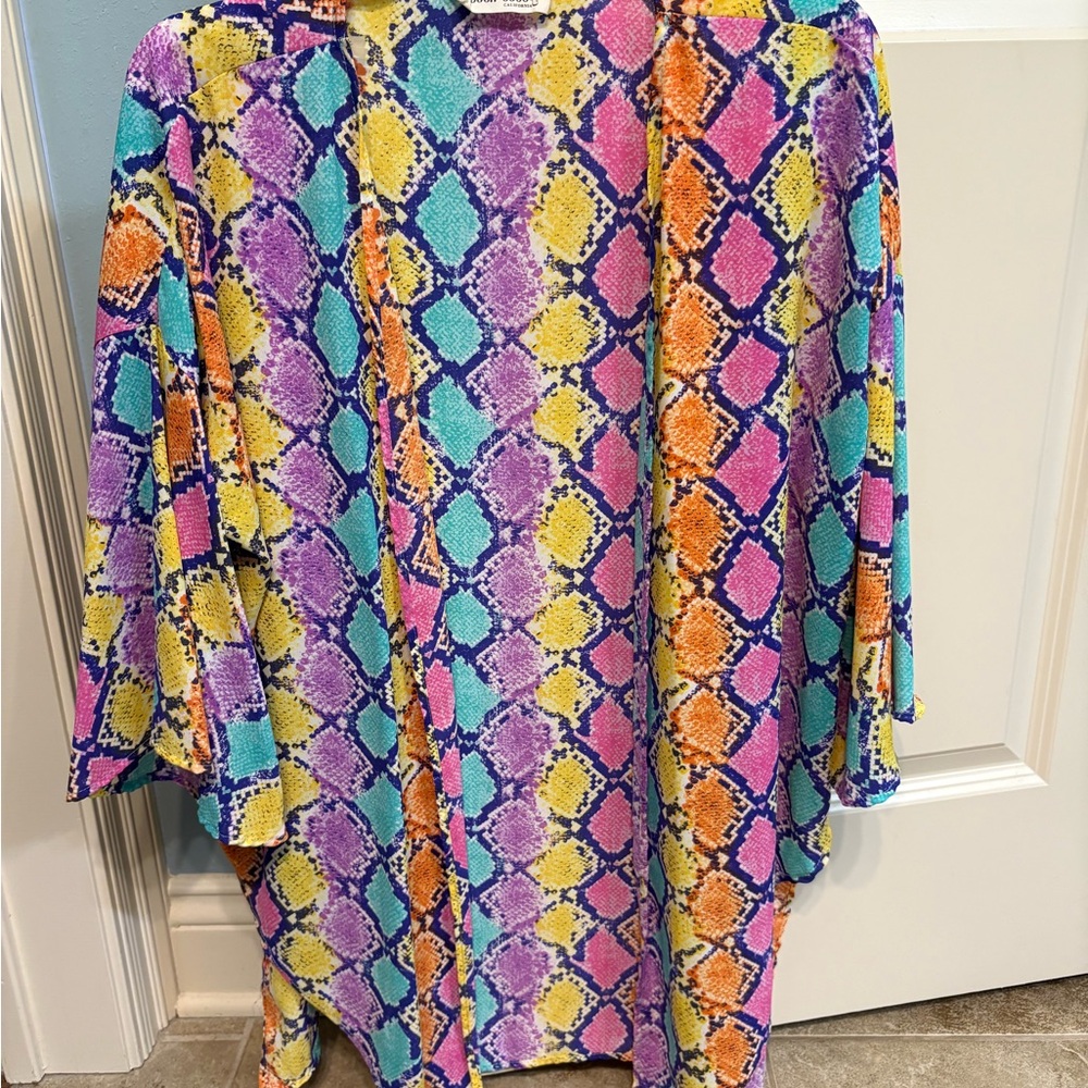 Colorful Snake Print Kimono (swim cover)